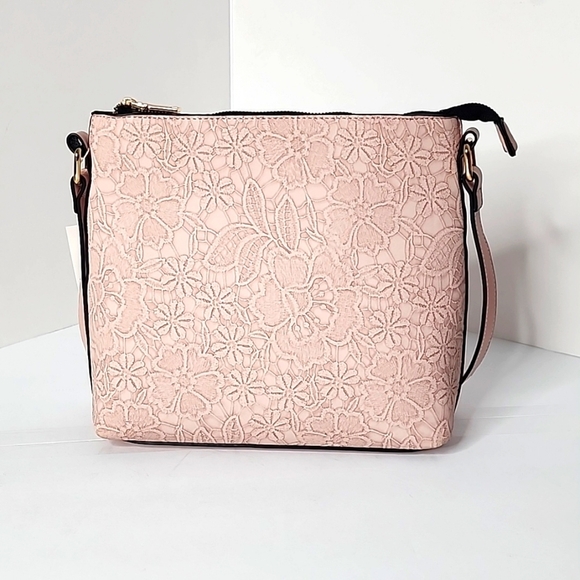 Handbags - Women's Leather Floral Embossed Design Pink Cross-body Purse